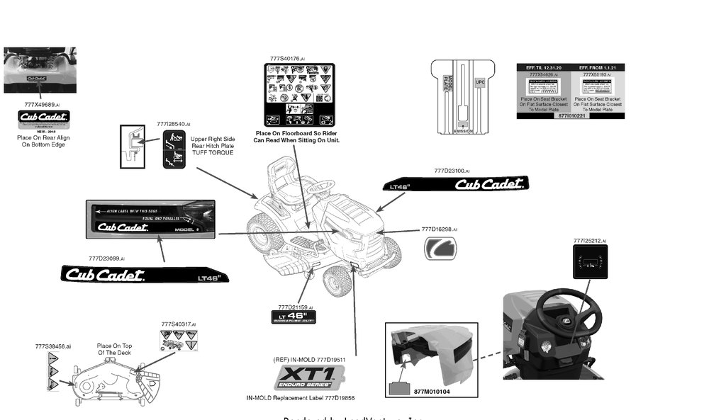 Label Map Diagram and Parts List for XT1-LT46KH (13APA9CT010)(2021) Cub Cadet Lawn Tractor